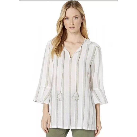 TOMMY BAHAMA Women's Striped Desert Light Peasant Tunic Tassels Metallic Large - Picture 1 of 11